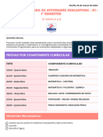 Cronograma para As Atividades Avaliativas - A1 - 1° Semestre