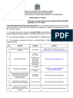 EDITAL SEDU NÂº 41.2023 - PRORROGAÃ ÃƒO DE INSCRIÃ Ã - ES SEDU IFES CONCOMITANTE