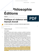 Violences - Politique Et Violence Selon Hannah Arendt - EuroPhilosophie Éditions