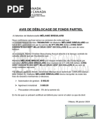 Avis de Déblocage de Fonds Partiel