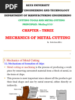 Mechanics of Metal Cutting: Chapter - Three