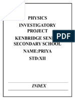 Physics Investigatory Project Kenbridge Senior Secondary School Name:Priya Std:Xii