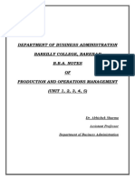 Department of Business Administration Bareilly College, Bareilly B.B.A. Notes OF Production and Operations Management (UNIT 1, 2, 3, 4, 5)