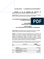 Ley de Ingresos Del Municipio de Juchitlán, Jalisco para El Ejercicio Fiscal 2023-200123