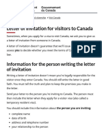 Letter of Invitation For Visitors To Canada