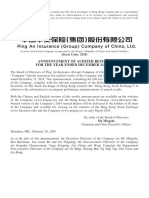 Ping An Insurance (Group) Company of China, LTD.: Announcement of Audited Results For The Year Ended December 31, 2019