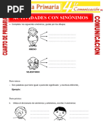 Actividades Con Sinonimos para Cuarto de Primaria