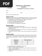 Individual Assignment (50 Marks) : STA104/QMT181 Introduction To Statistics