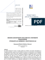 Besoins en Langue Anglaise Des Étudiants Universitaires Francophones Au Cameroun : Une Étude de Cas