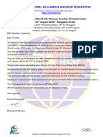 Invitation Letter For 2024 World U17 & U21 Men and U21 Women Snooker Championships