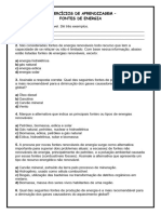 Exercícios de Aprendizagem Fontes de Energia