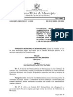 LEI COMPLEMENTAR No 14 2024 ESTABELECE NOVA ESTRUTURA ADMINISTRATIVA DA GUARDA CIVIL METROPOLITANA DE MAMANGUAPE