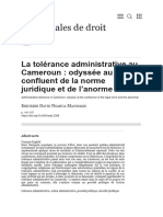 La Tolérance Administrative Au Cameroun - Odyssée Au Confluent de La Norme Jurid