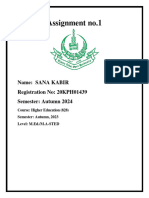 Assignment No.1: Name: Sana Kabir Registration No: 20KPH01439 Semester: Autumn 2024