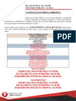 Edital de Convocação Prova Objetiva: Prefeitura Municipal de Anori Edital Concurso Público - 01/2024