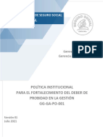 P.P GG-GA-PO-001Política Institucional para El Fortalecimiento Del Deber de Probidad en La Gestión