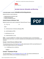 Barlow's Formula - Calculate Internal, Allowable and Bursting Pressure