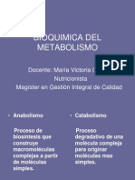 Bioquimica Del Metabolismo: Docente: María Victoria Quiroz Nutricionista Magíster en Gestión Integral de Calidad