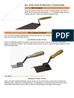 Common Masonry Tools Used in Masonry Construction