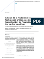 Enjeux de La Mutation Des Techniques Artisanales Sur La Formalisation de L'exploitation de L'or Au Burkina Faso