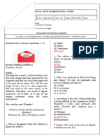 Avaliação de Inglês III Unidade - 9° ANO (GABARITO)