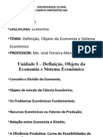 Definição, Objeto Da Economia e Sistema Econômico - Unidade I