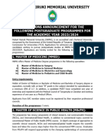 Postgraduate Admission Advert 2023 2024