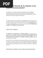 Cuál Es La Función de Las Aduanas en Los Negocios Internacionales