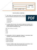 PROVA DE CIÊNCIAS 7º Ano - BIMESTRE II