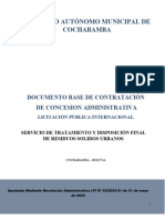 Gobierno Autónomo Municipal de Cochabamba: Documento Base de Contratación de Concesion Administrativa