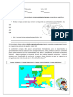 Avaliação de Geografia 9 Ano - 2 Bimestre