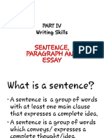 Sentence, Paragraph and Essay Writing