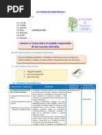 D1 A1 SESION COM. Leemos Un Texto Sobre El Cuidado Responsable de Los Recursos Naturales.