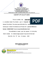 Certification: Department of Education