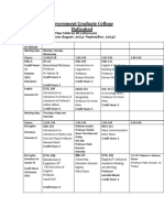 August Evening Session Time Table