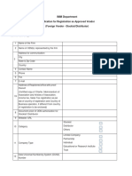 Registration of Foreign Vendor Stockist Distributor Application Form