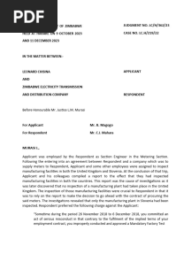 Chisina V Zimbabwe Electricity Transmission and Distribution Company (362 of 2023) 2023 ZWLC 4 (11 December 2023)