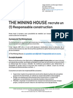 THE MINING HOUSE Recrute Un Responsable Construction VFF