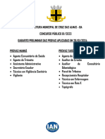 Prefeitura Municipal de Cruz Das Almas - Ba Concurso Público 01/2023 Gabarito Preliminar Das Provas Aplicadas em 28/01/2024 Provas Manhã Provas Tarde