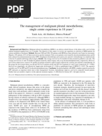 The Management of Malignant Pleural Mesothelioma Single Centre Experience in 10 Years