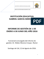 Informe de Gestión - Primer Semestre 2016 - IE Técnica Gabriel García Márquez