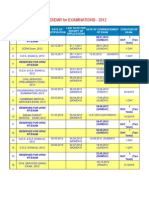 Calendar For Examinations - 2012: Reserved For Upsc Rt/Exam