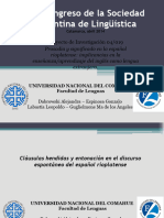 XIV Congreso de La Sociedad Argentina de Lingüística: Proyecto de Investigación 04/019