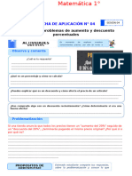 FICHA 4-Resolvemos Problemas de Aumento y Descuento Porcentuales - MATEMATICA 1RO