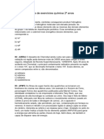 Lista de Exercícios Química 2º Anos