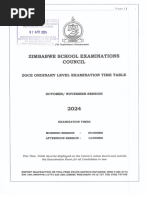 ZGCE Ordinary Level Examination Time Table OctoberNovember 2024