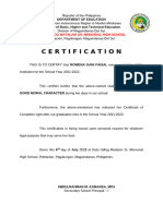 Certification For Completer