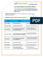 Australian Open 2022 Winner List PDF