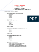 Question Bank Class 11 Physics Chapter - 1 Units and Measurement