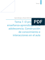 Tema 7. El Proceso de Enseñanza-Aprendizaje en La Adolescencia. Construcción de Conocimiento e Interacciones en El Aula